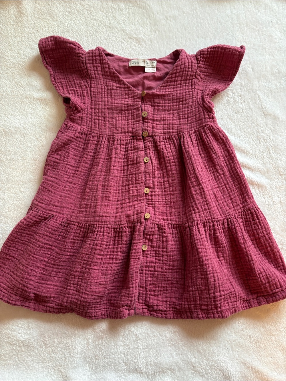 Zara 3T Raspberry Button-Front Gauze Dress